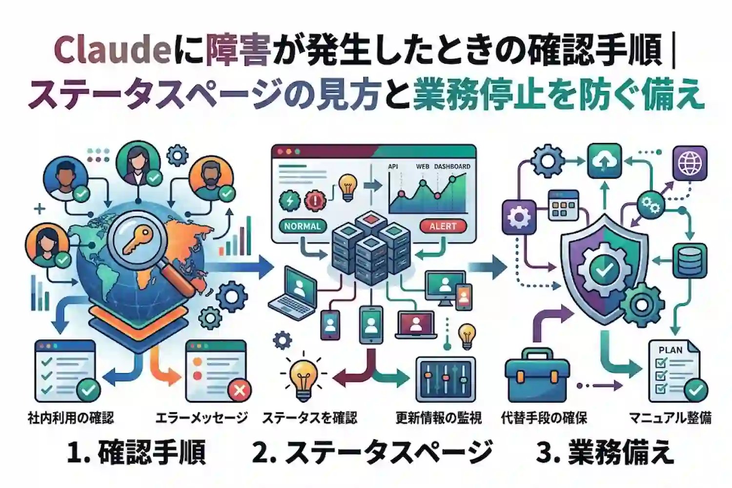 Claudeに障害が発生したときの確認手順｜ステータスページの見方と業務停止を防ぐ備え