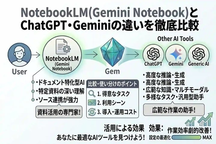 NotebookLM(Gemini Notebook)とChatGPT・Geminiの違いを徹底比較