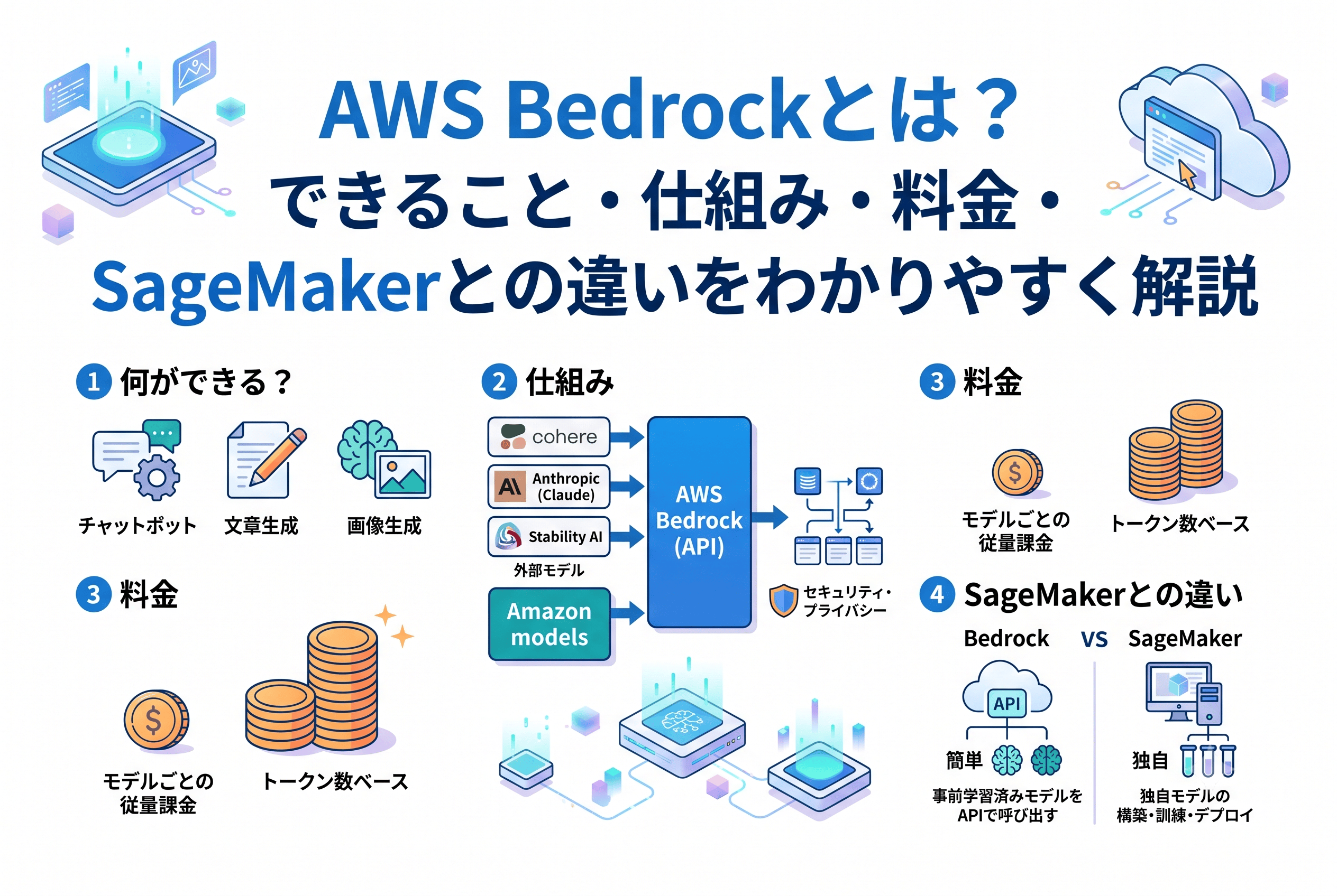 what-is-aws-bedrockAWS Bedrockとは？できること・仕組み・料金・SageMakerとの違いをわかりやすく解説