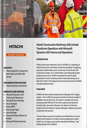 【日立ソリューションズ／海外導入事例：Hitachi Construction Machinery (UK) Limited.】 Microsoft Dynamics 365 Finance and Operations により業務の変革を実現。