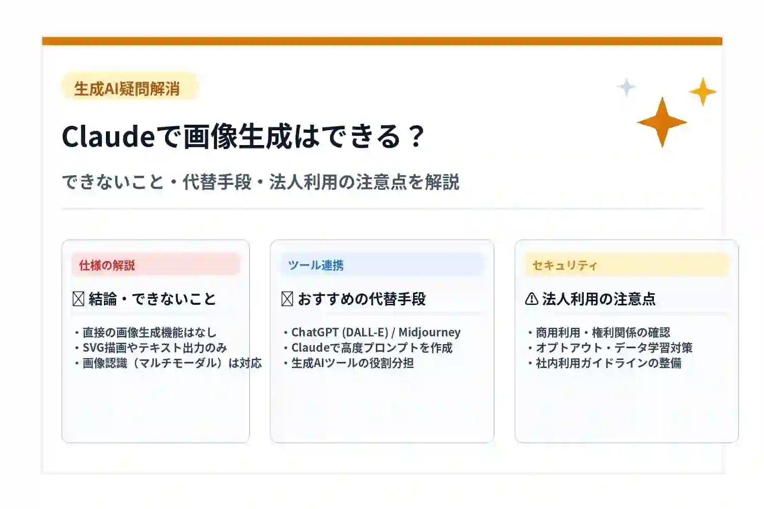 Claudeで画像生成はできる？できないこと・代替手段・法人利用の注意点を解説