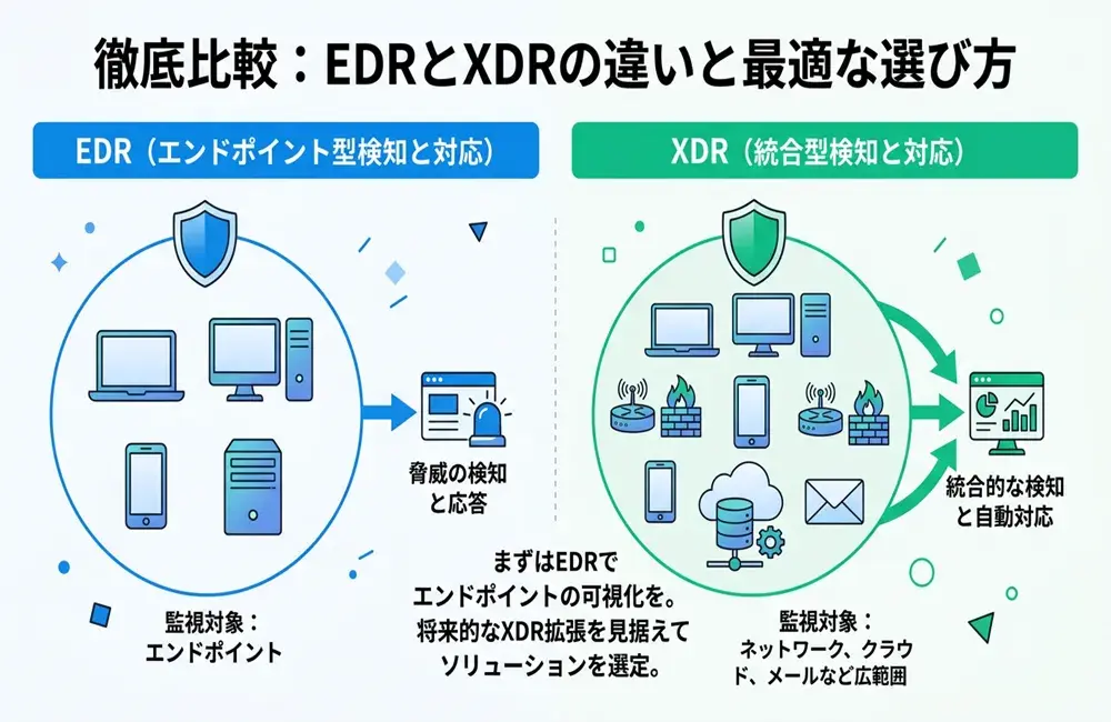 EDRとXDRの違いとは？機能比較と自社に最適なセキュリティ対策の選び方