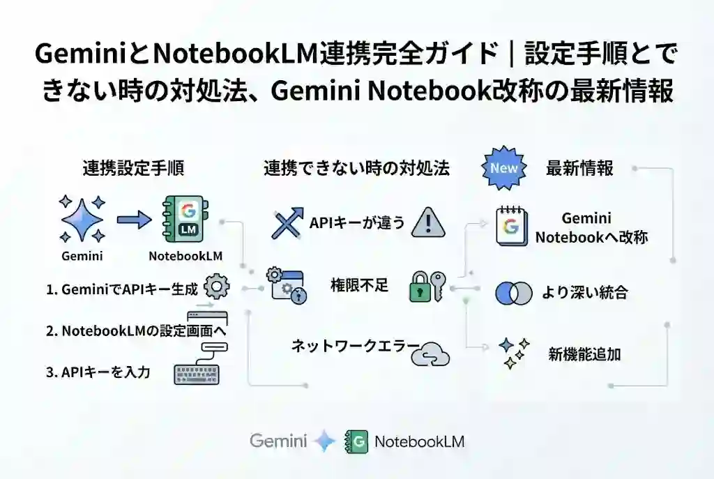 GeminiとNotebookLM連携完全ガイド|設定手順とできない時の対処法、Gemini Notebook改称の最新情報