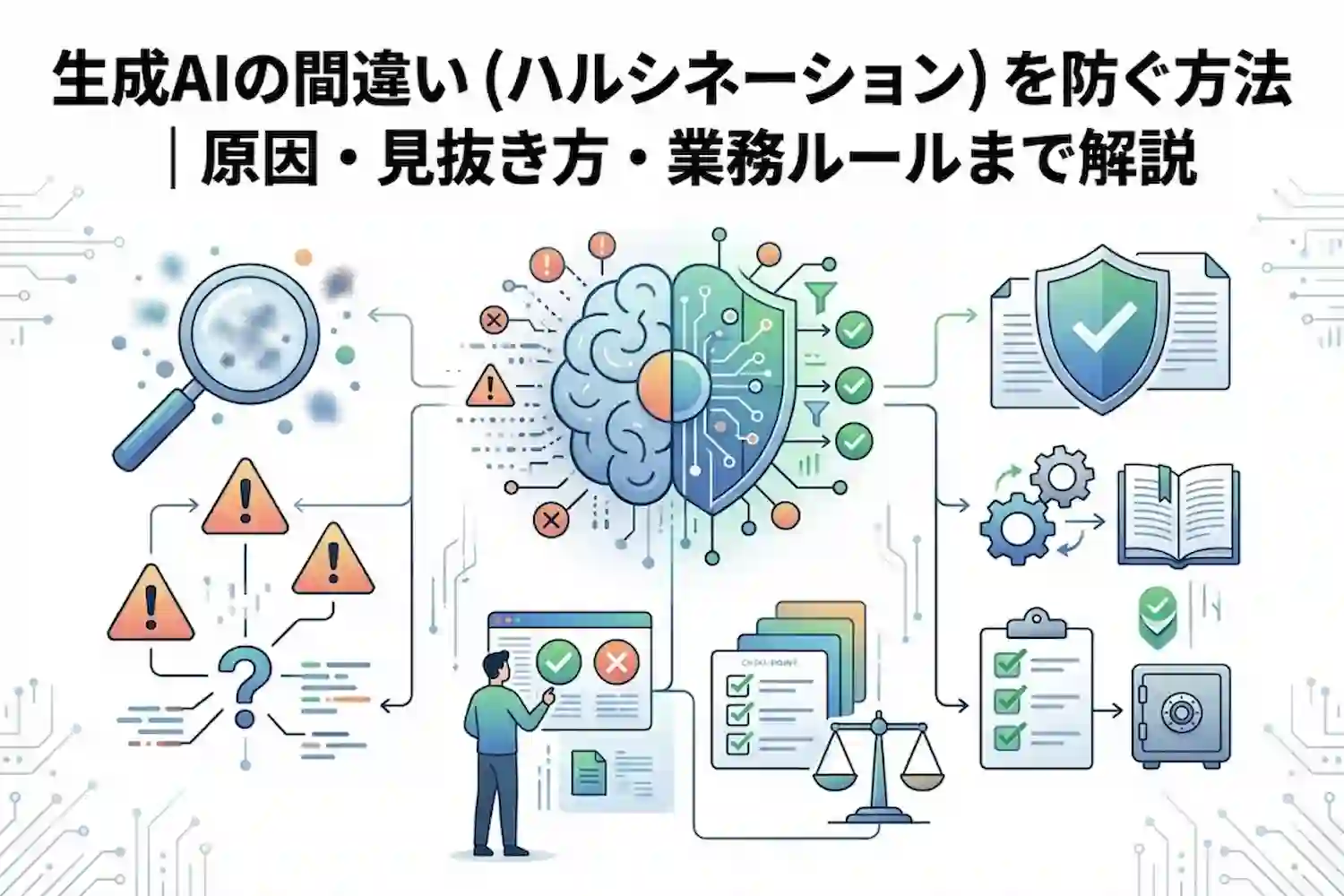 生成AIの間違い（ハルシネーション）を防ぐ方法｜原因・見抜き方・業務ルールまで解説