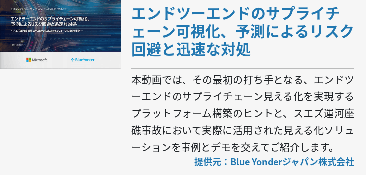 エンドツーエンドのサプライチェーン可視化、予測によるリスク回避と迅速な対処
